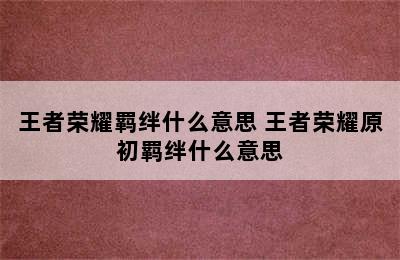 王者荣耀羁绊什么意思 王者荣耀原初羁绊什么意思